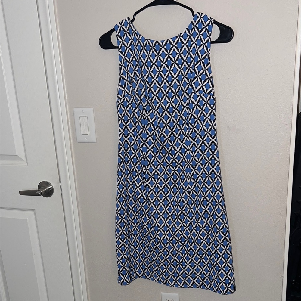 AB Studio Blue and White Geometric Midi Dress